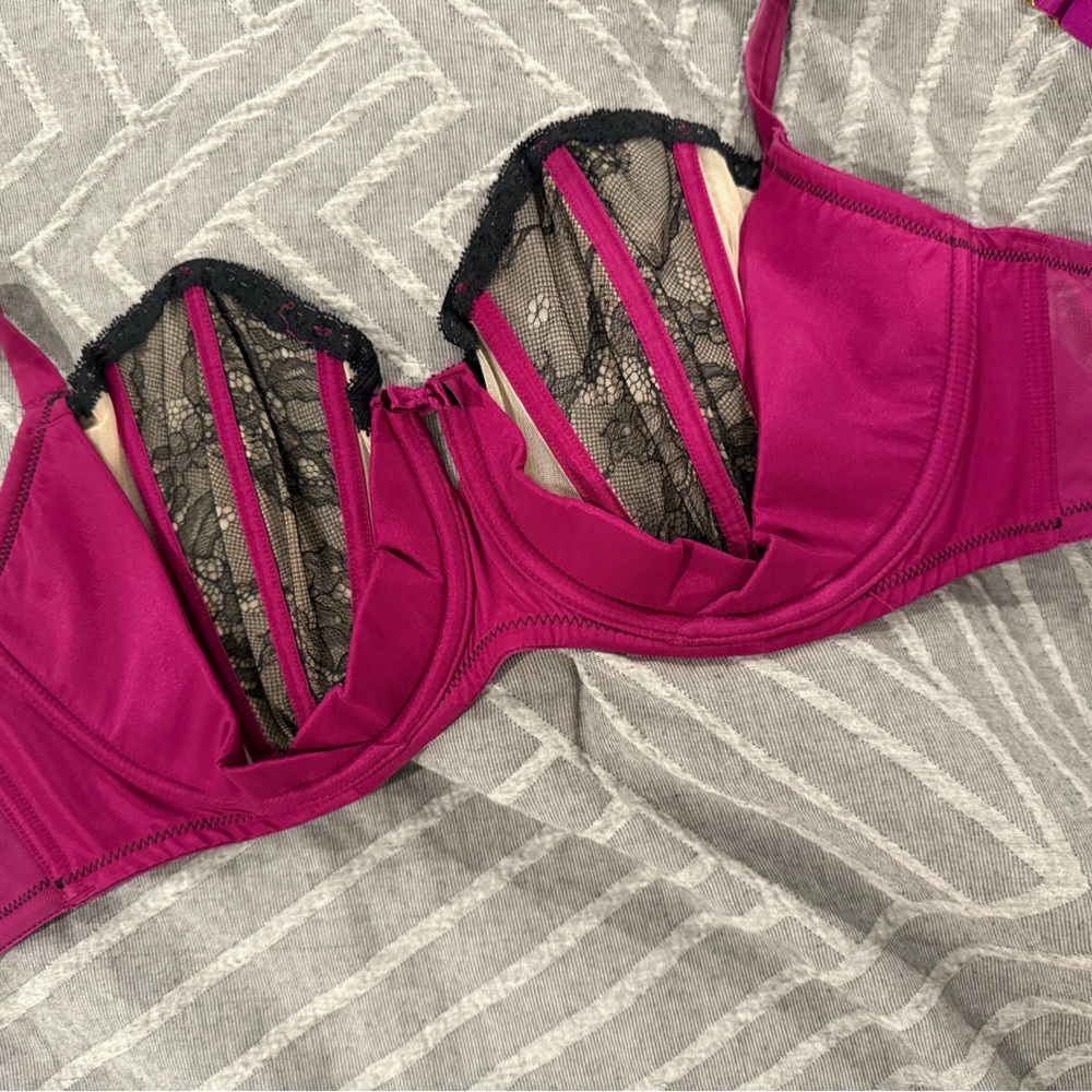 Elegant Lace Trim Fuchsia Bra